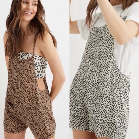 Aerie Bundle Two Pairs Leopard Romper Shortalls Brown and White S